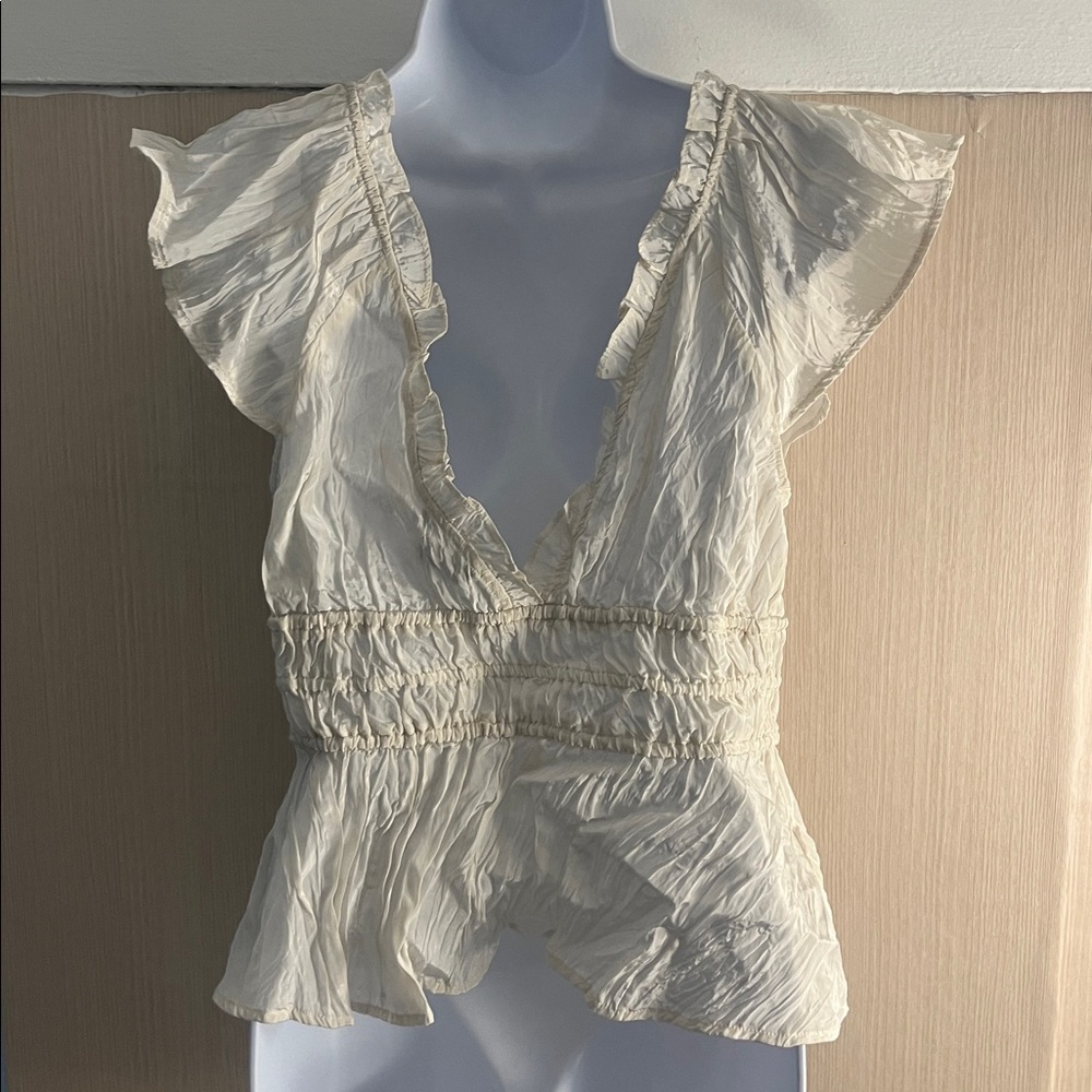 J. Crew Ivory Ruffle V-Neck Peplum Blouse - Picture 4 of 7